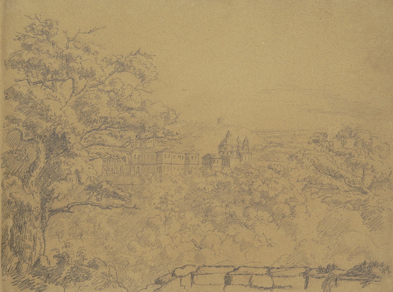 Recto : Paysage rural avec monastère - William Brockedon