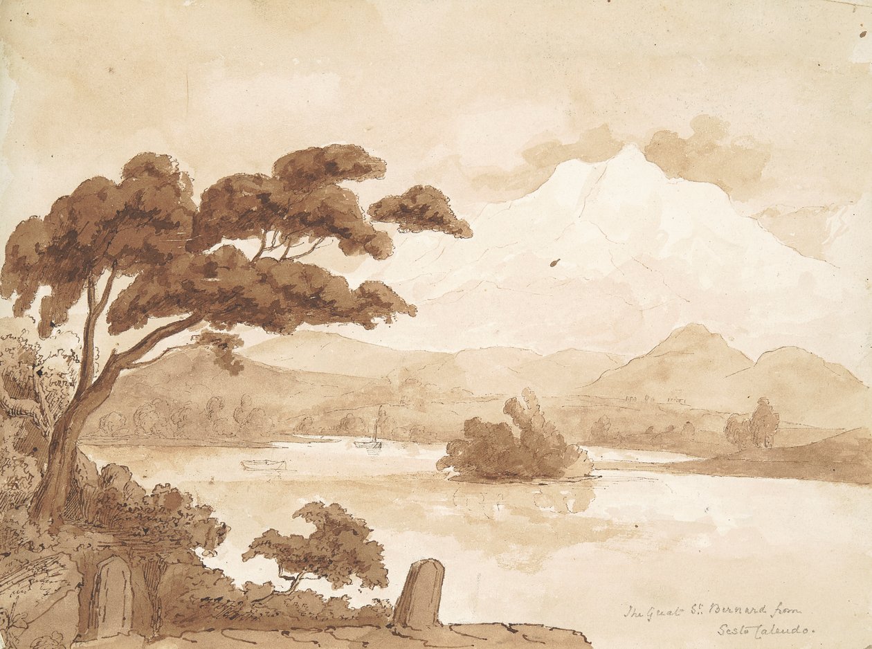 recto : Scène de paysage avec lac et montagnes - William Brockedon