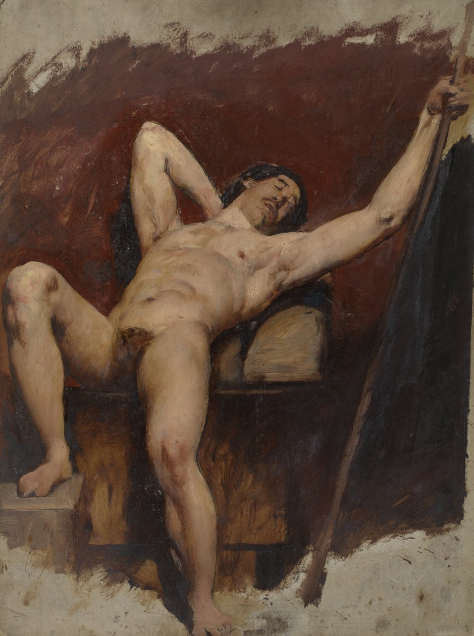 Nu masculin allongé, genou droit levé - William Etty
