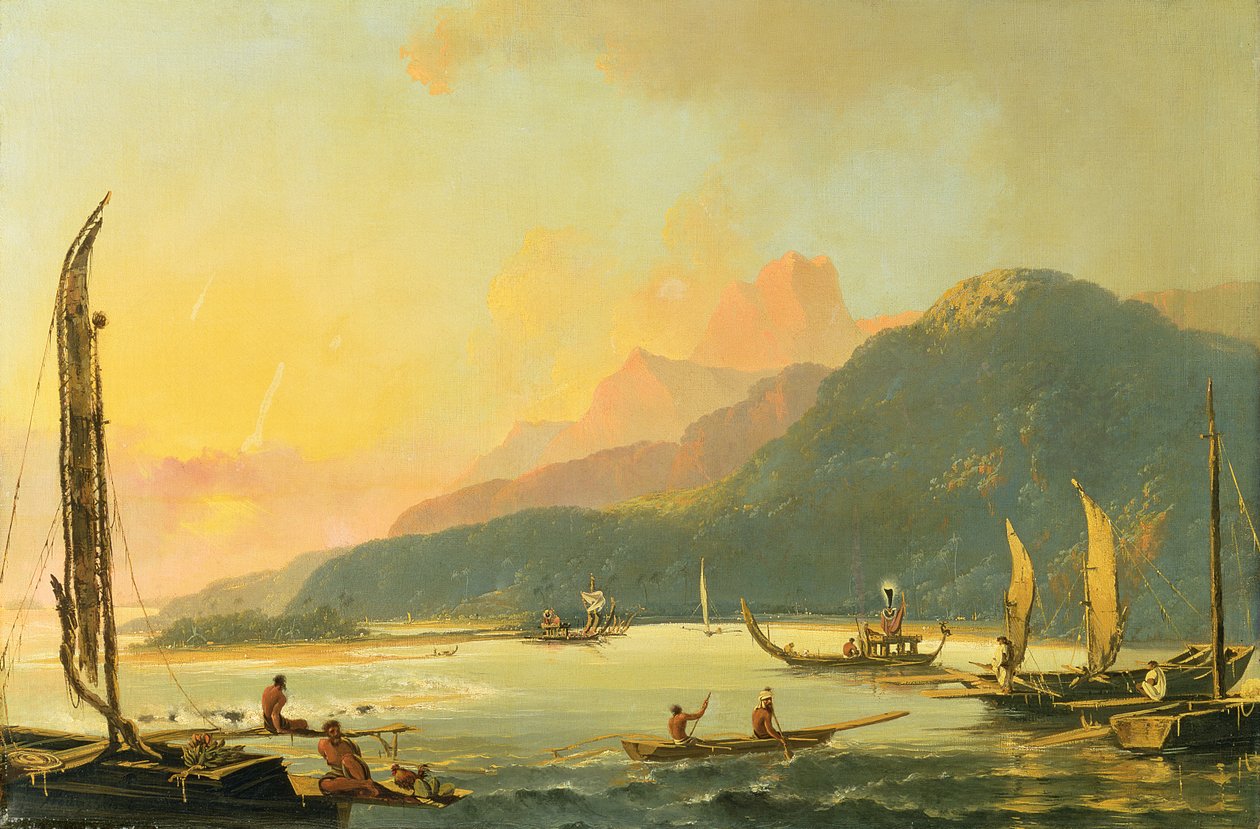 Galères de guerre tahitiennes dans la baie de Matavai, Tahiti - William Hodges