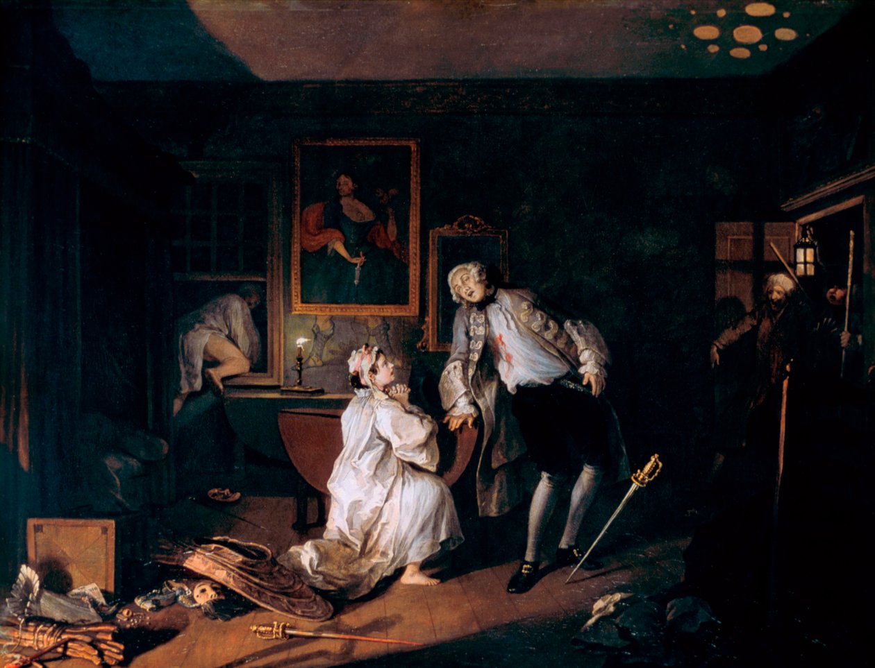 Mariage à la mode : 5. Le Bagnio - William Hogarth