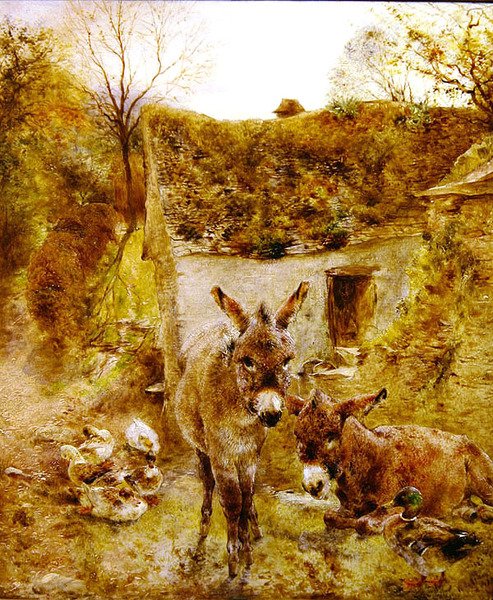 Ânes et canards dans une cour de ferme - William Huggins