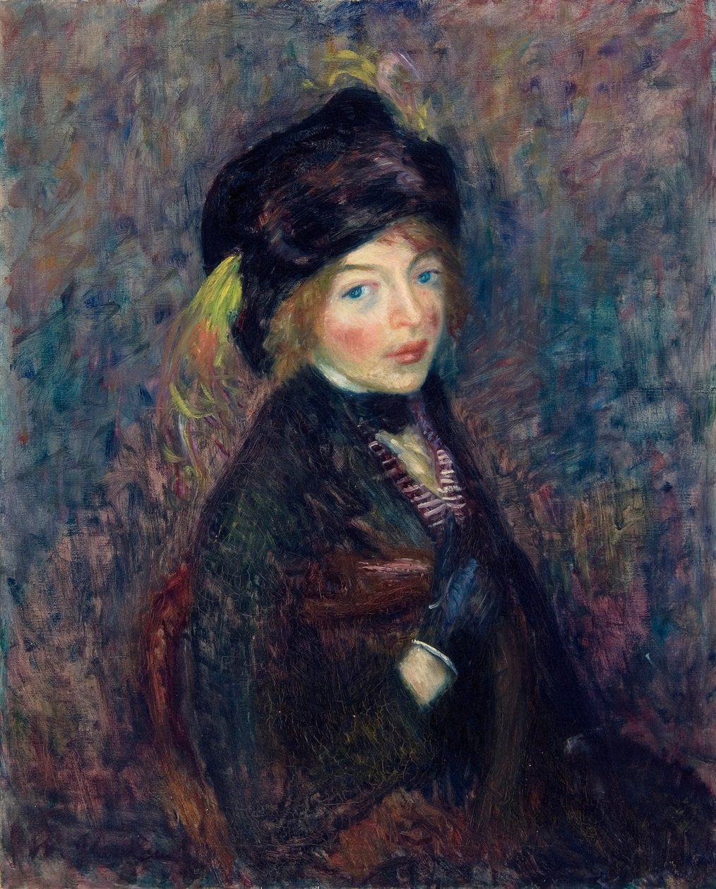 Tête de fille, plume dans le turban - William James Glackens
