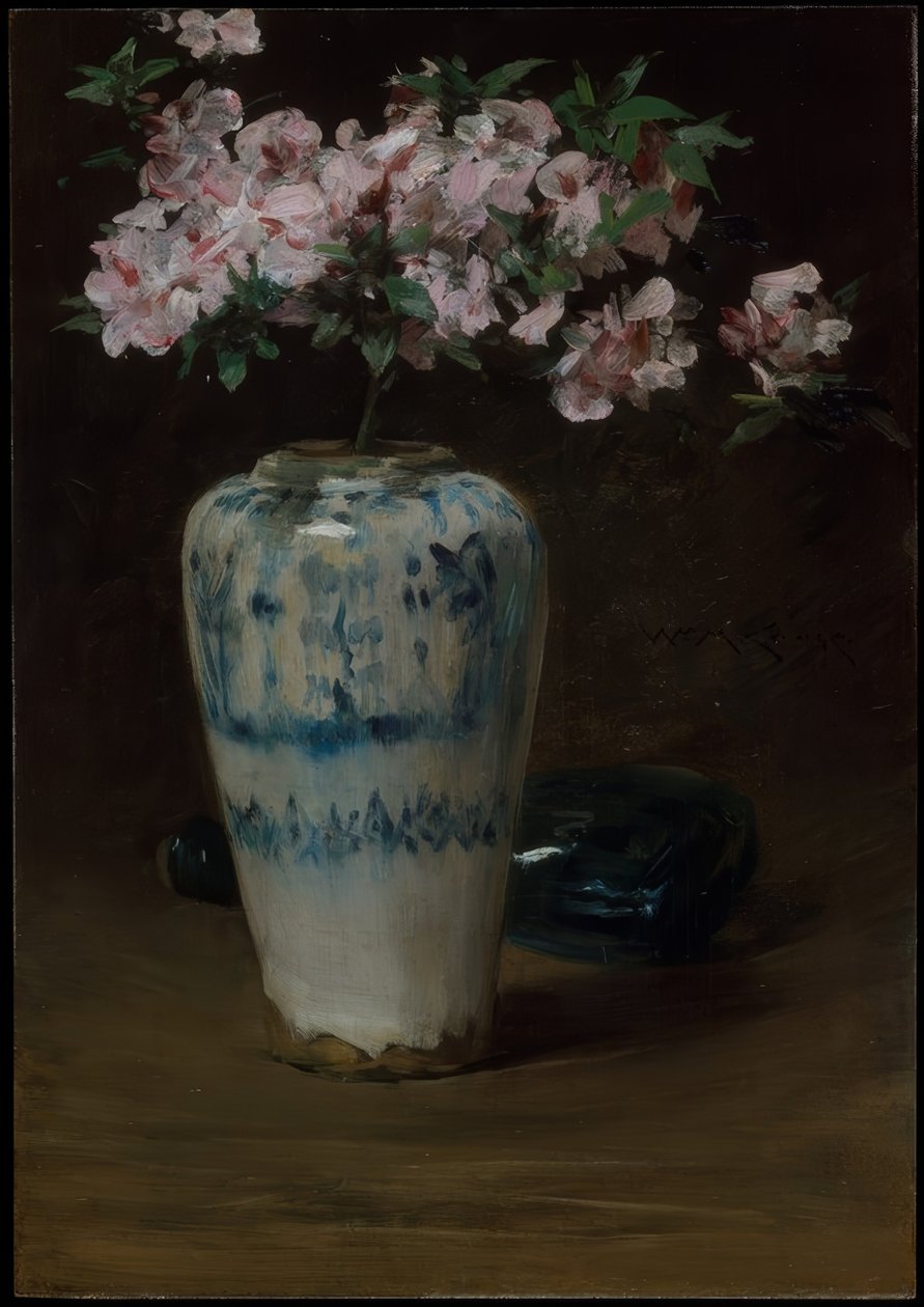 Azalée rose—Vase chinois - William Merritt Chase