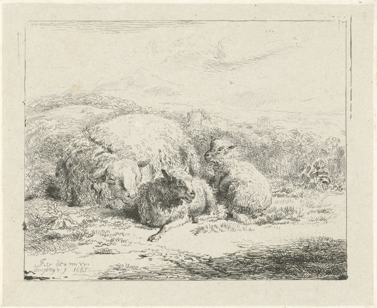 Mouton couché avec deux agneaux - William Young Ottley