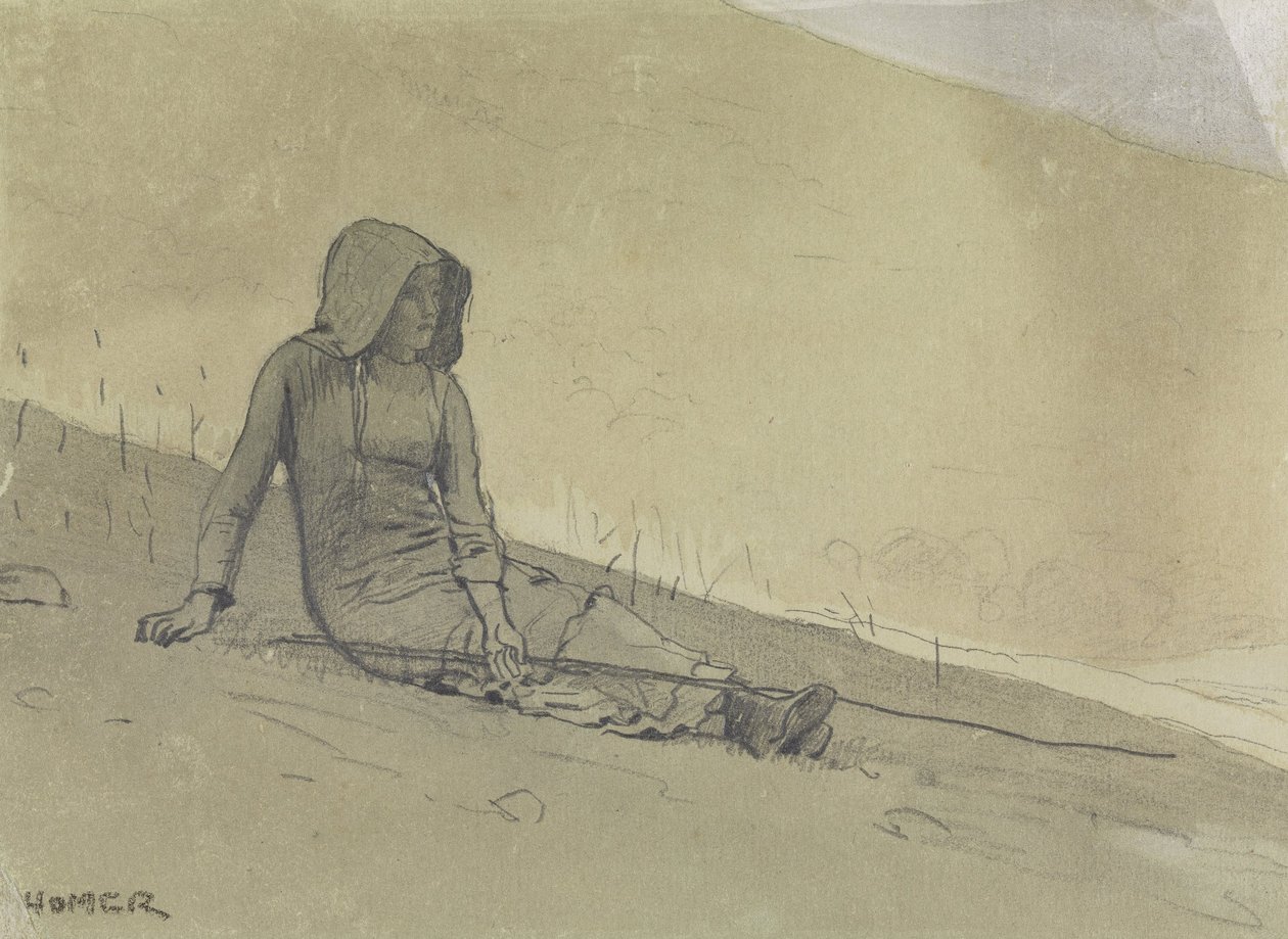 Fille assise sur une colline - Winslow Homer