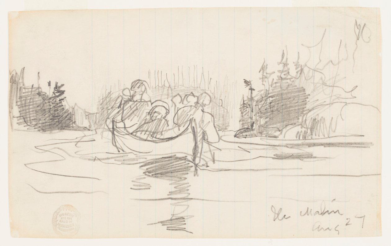 Canoë avec Trois Hommes, Île Maligne, Québec - Winslow Homer