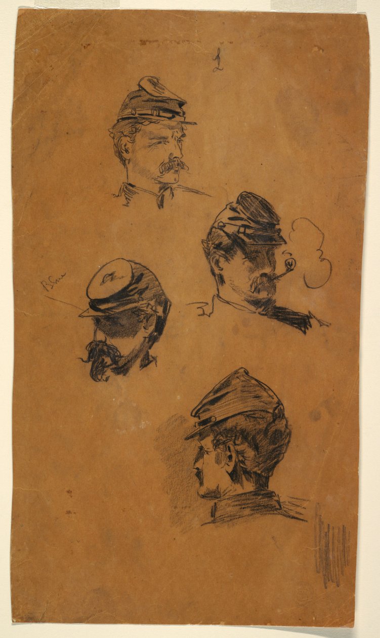 Dessin, Quatre études de soldats, vers 1863 - Winslow Homer