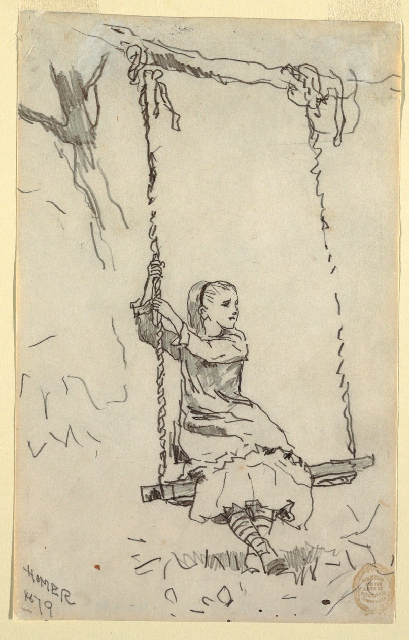 Dessin, fille sur une balançoire, 1879 - Winslow Homer
