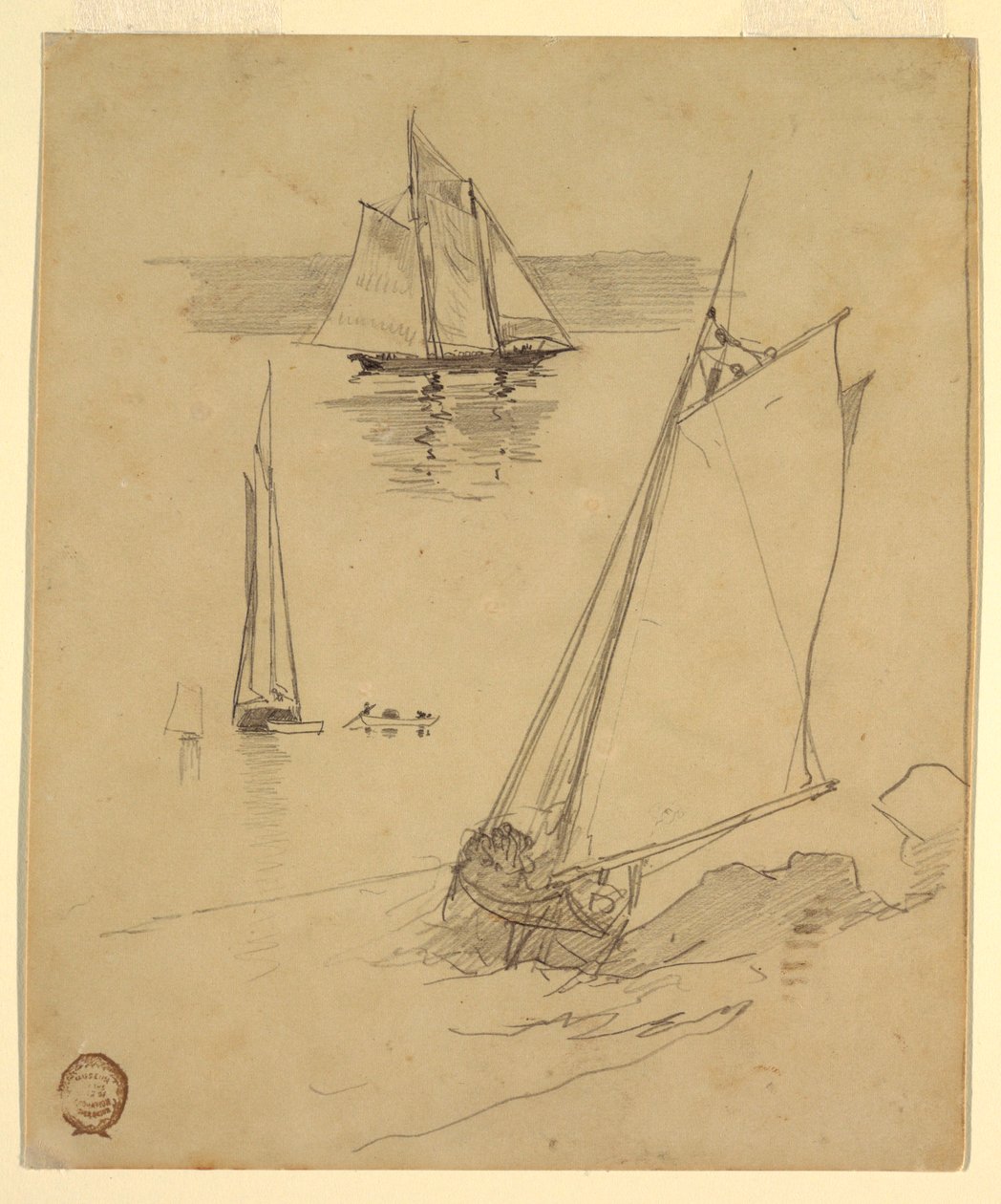 Dessin, Trois croquis de goélettes, probablement 1880 - Winslow Homer