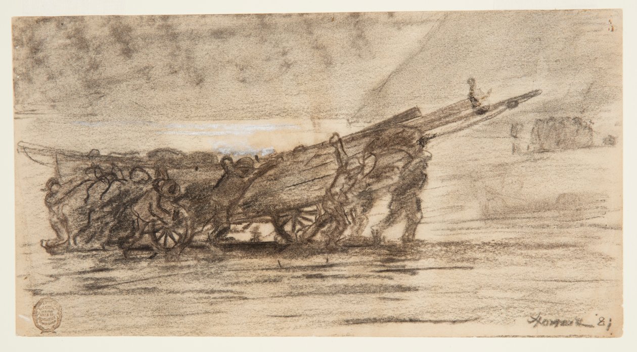 Pêcheurs échouant un bateau, Cullercoats, Angleterre - Winslow Homer