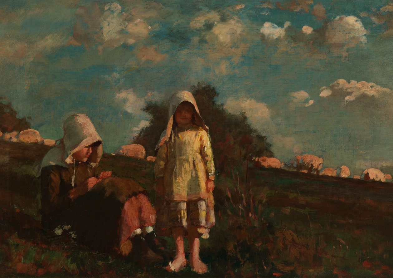 Deux filles avec des bonnets de soleil dans un champ - Winslow Homer