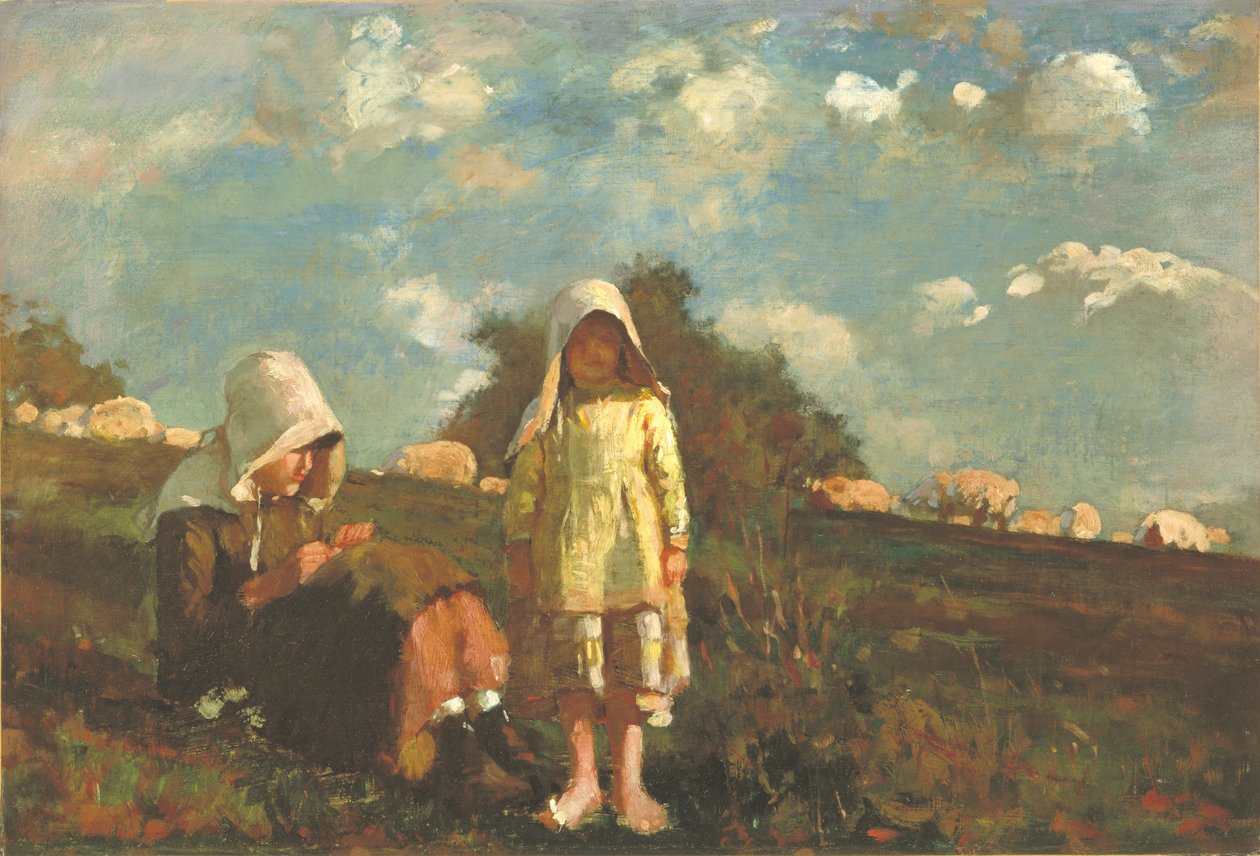 Deux filles avec des bonnets de soleil dans un champ - Winslow Homer