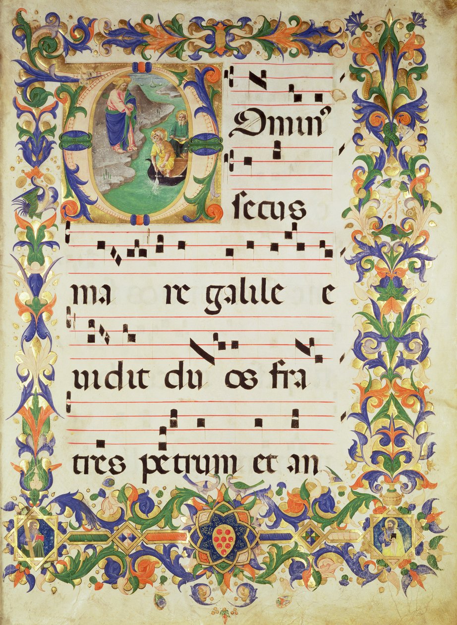 Missel 515 f.1r Page de musique chorale avec une initiale historiée 