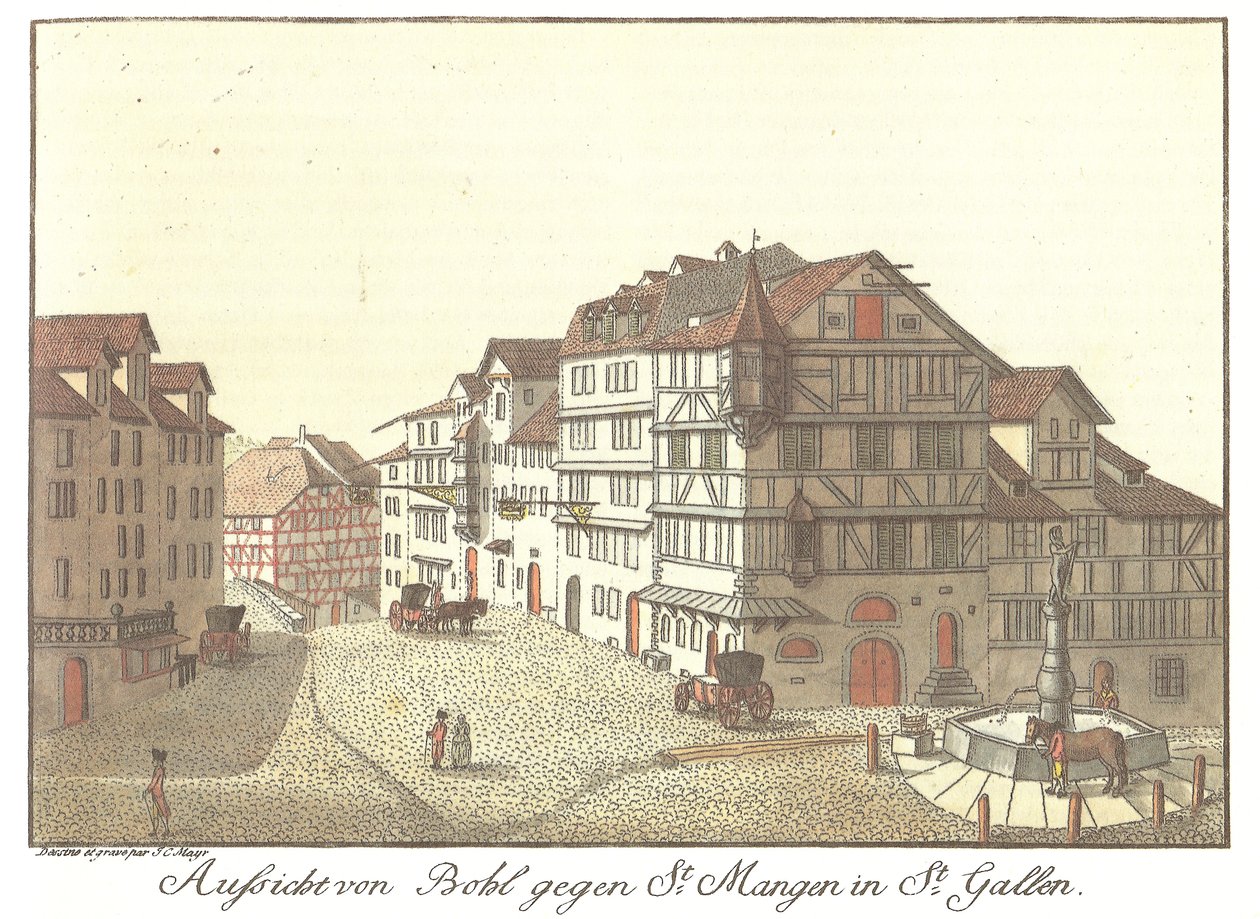 Vue de Bohl vers St. Mangen à St. Gallen (titre original) - Zeichner und Kupferstecher