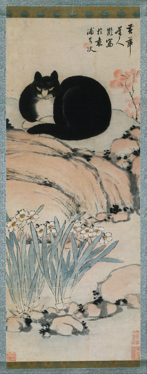 Chat noir et narcisse, XIXe siècle - Zhu Ling
