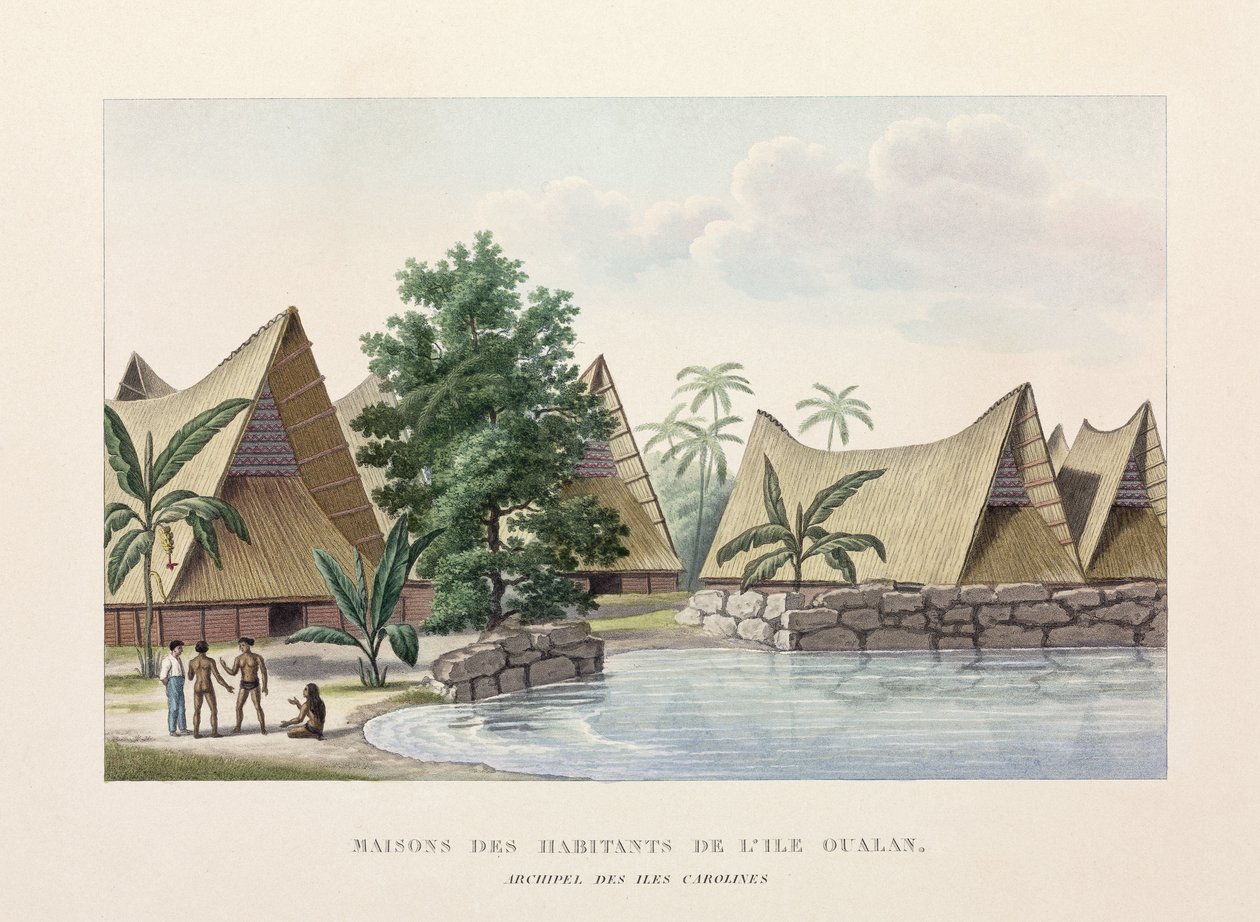 Architecture Maisons à Oualan, îles Carolines - Frederick (attr. to) Barnard