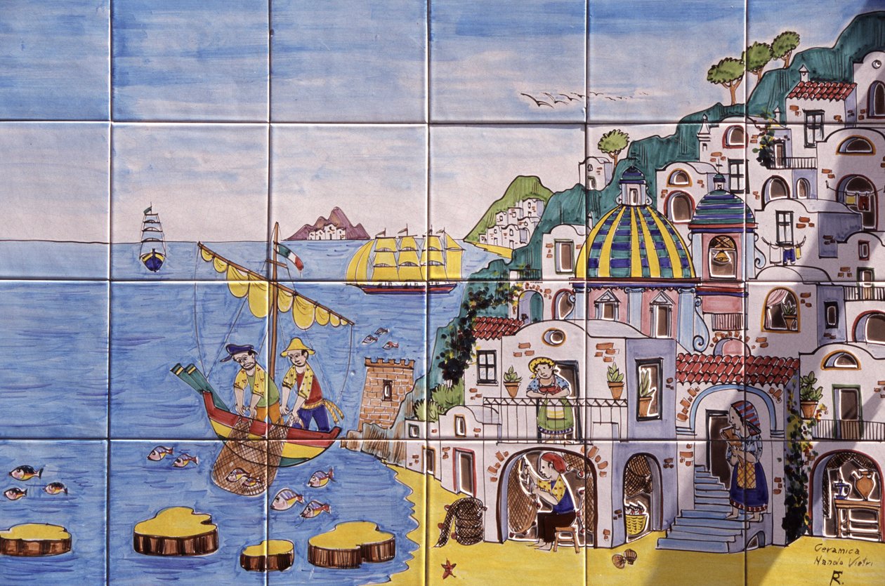 Carreaux de céramique peints, Positano, Côte Amalfitaine, Campanie, Italie - John Pardon