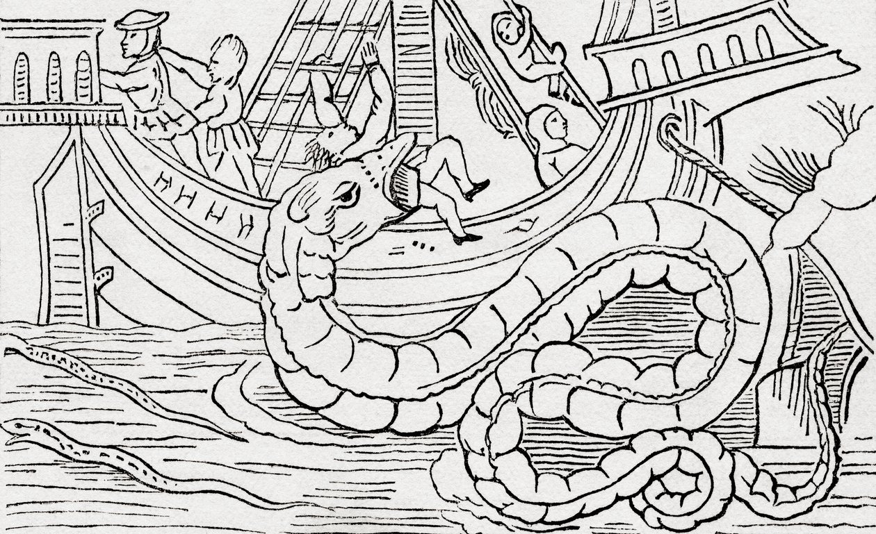 Homme dévoré par un serpent de mer - . .