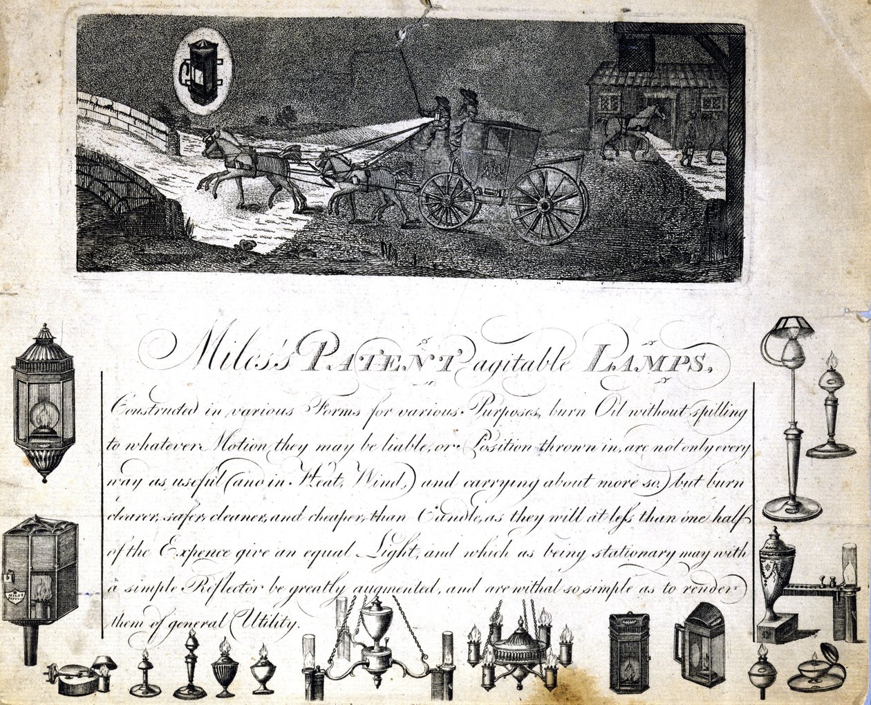Lampes agitées brevetées de Miles, vers 1790 - Frederick (attr. to) Barnard