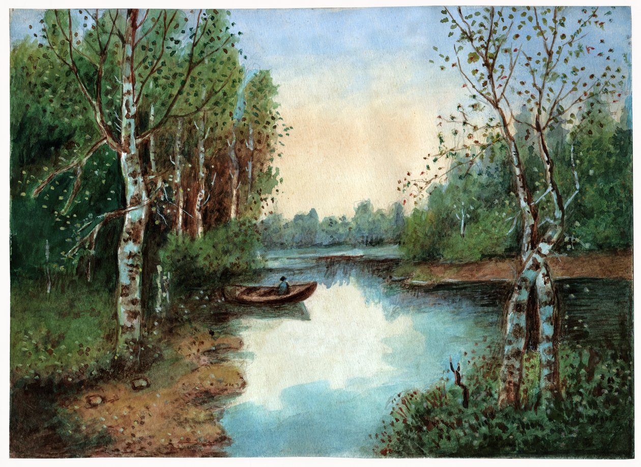 Étang avec un bateau - . .
