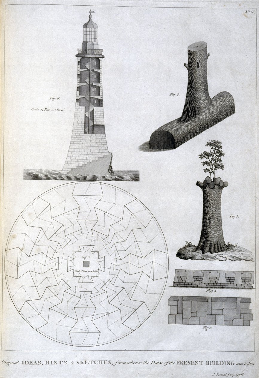 Croquis préliminaires du phare de Smeaton, vers 1756 - Ferdinand Georg Waldmuller
