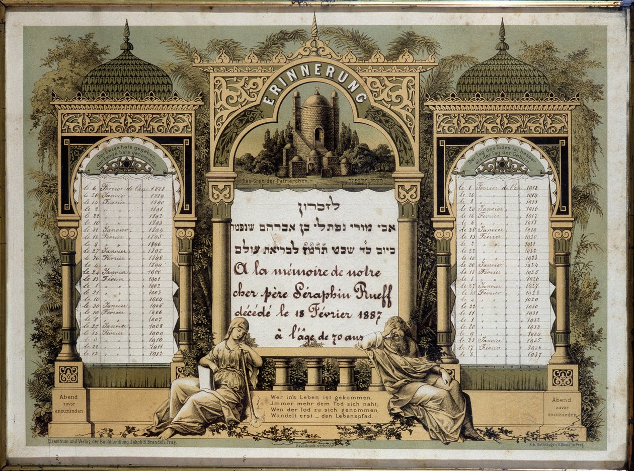 Table de Yahrzeit (lithographie en couleur) - Hippolyte Lalaise Devéria