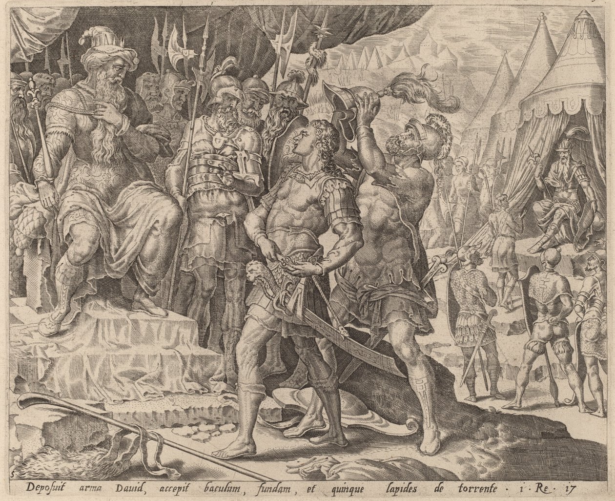 David armé devant Saül - after Maerten van Heemskerck