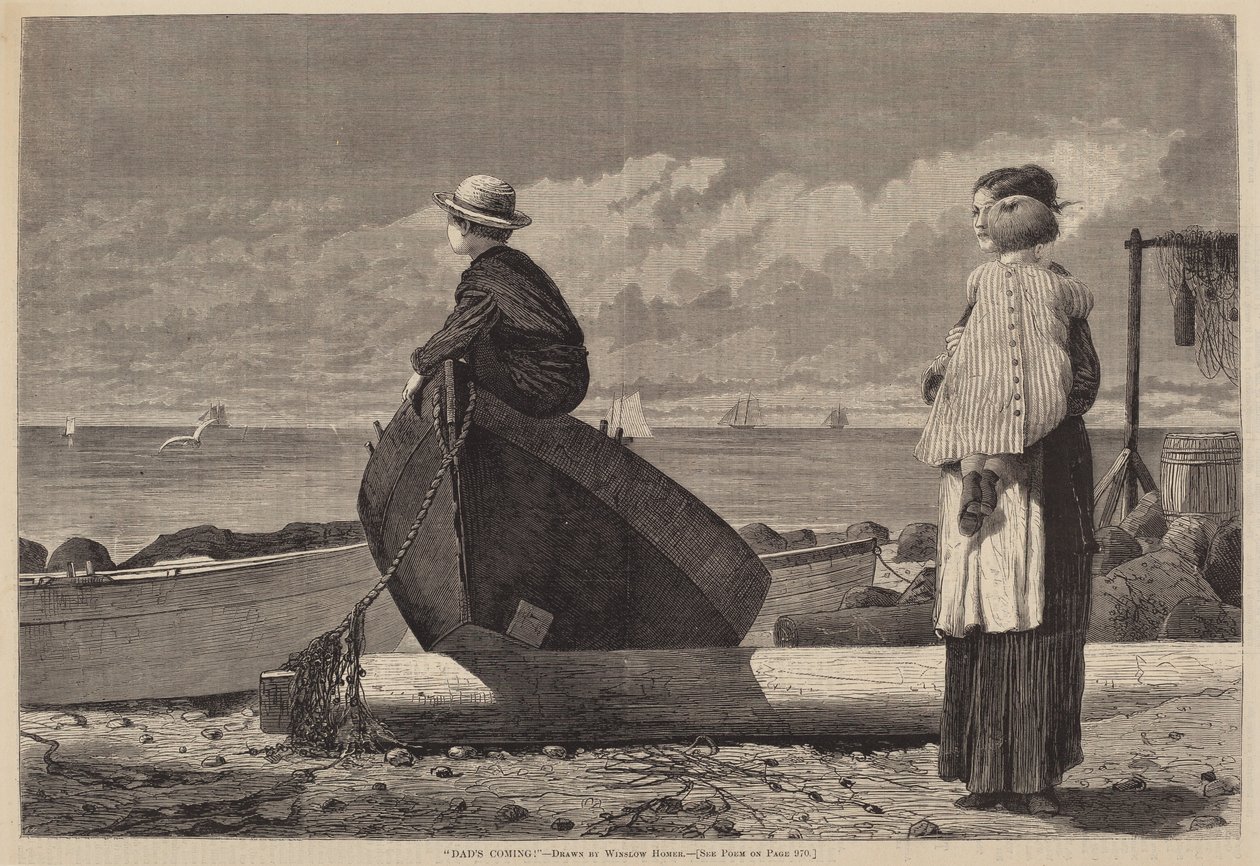 "Papa arrive!" - after Winslow Homer