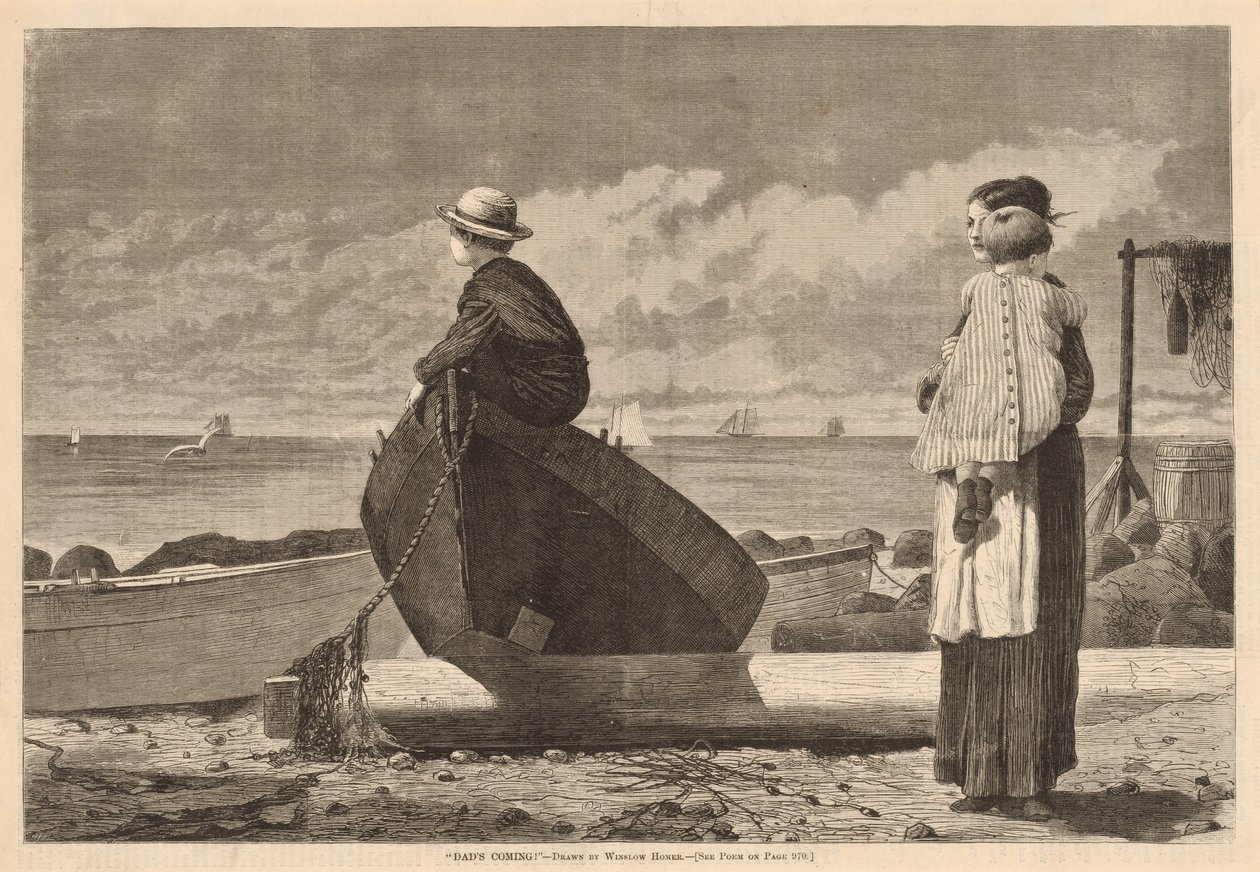 "Papa arrive!" - after Winslow Homer