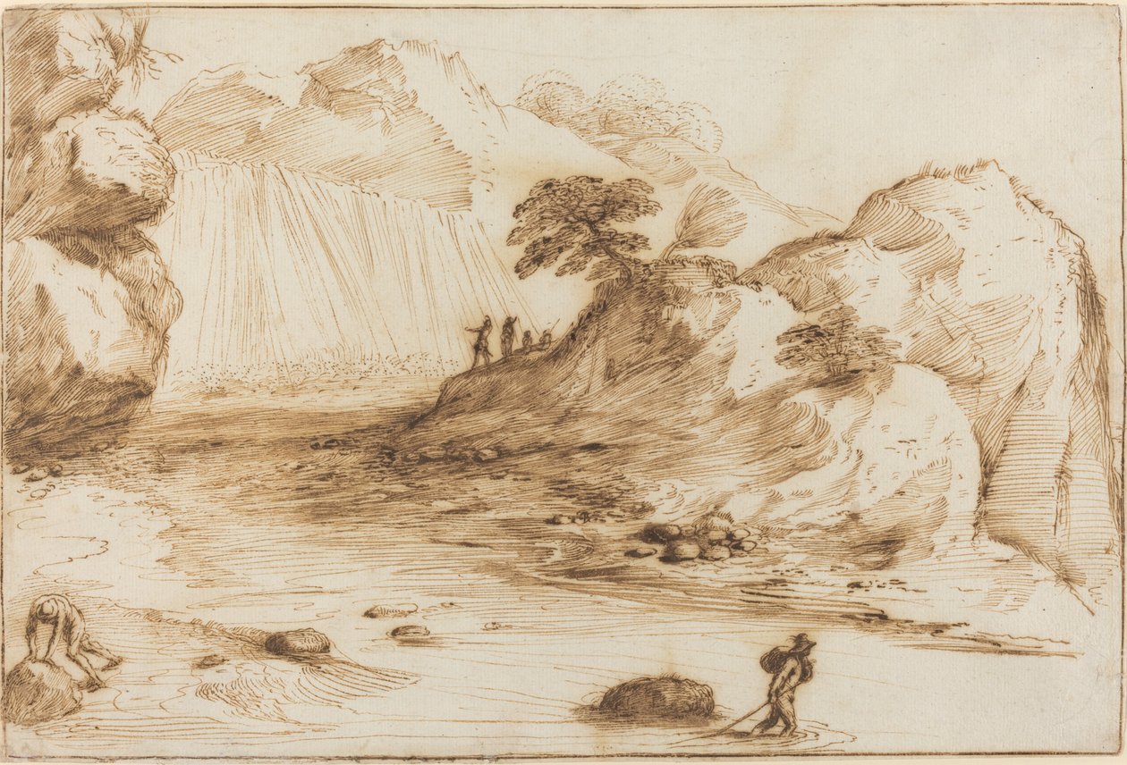 Paysage avec une cascade - called Guercino Giovanni Francesco Barbieri