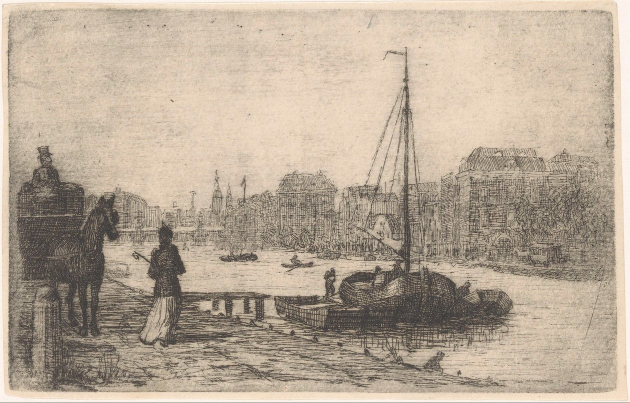 Rivière dans une ville - de Groot (prentmaker)