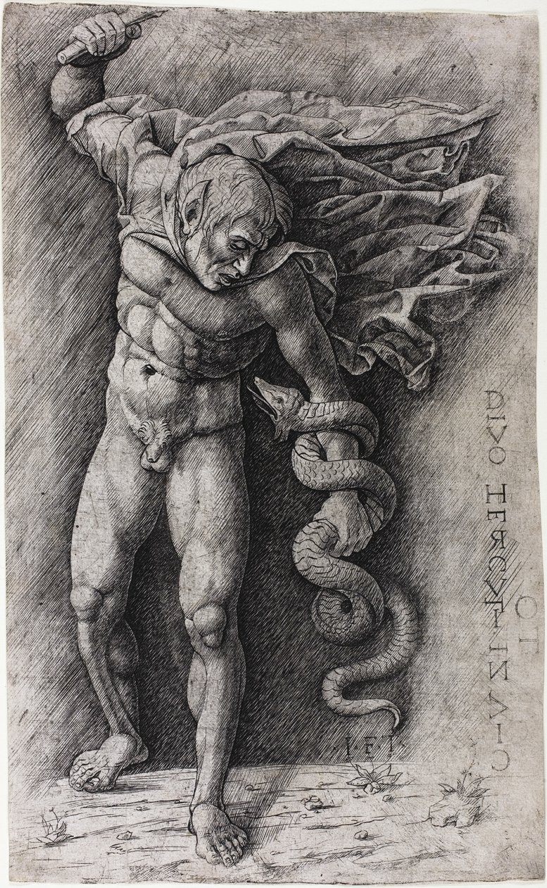 Faune attaquant un serpent - school of Andrea Mantegna