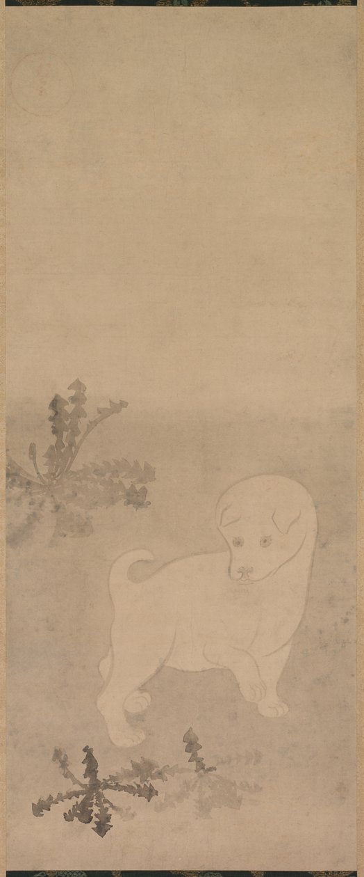 Chiot avec des pissenlits - studio of Tawaraya Sōtatsu
