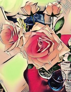 Roses avec verre bleu. Roses avec verre bleu.