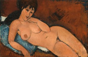 Nu sur un coussin bleu