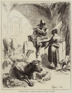 Berger assis à une fontaine