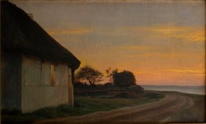 Paysage du soir avec une maison et un jardin au bord de la mer. Ellekilde Paysage du soir avec une maison et un jardin au bord de la mer. Ellekilde