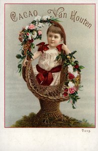 Fille avec bouquet floral, publicité pour le chocolat