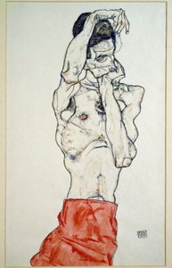 Nu masculin avec drap rouge