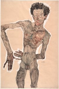 Autoportrait nu, grimaçant, 1910