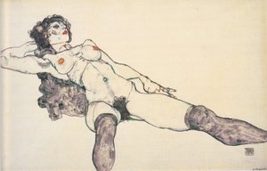 Femme nue allongée avec jambes écartées, 1914