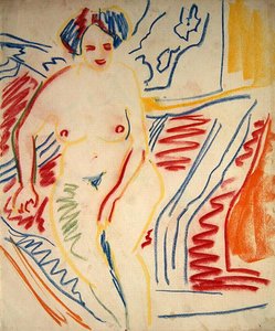 Nu assis aux cheveux bleus