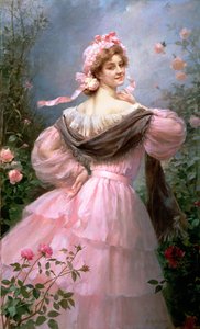 Femme élégante dans un jardin de roses