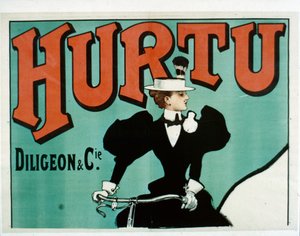 Affiche de bicyclette Hurtu, moitié supérieure seulement, vers 1899