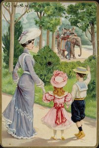 Dame et enfants saluant un tour d