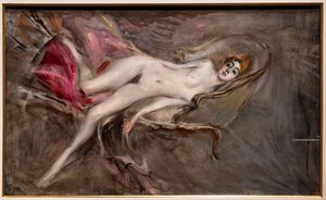 Femme nue sur des coussins roses