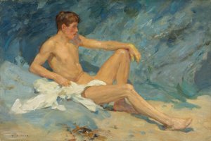 Un nu masculin allongé sur des rochers