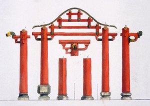 Caractéristiques architecturales en bois chinoises, vers 1820-1830