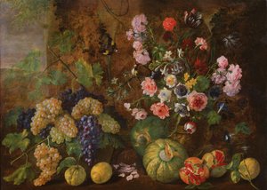 Nature morte de fruits et de fleurs